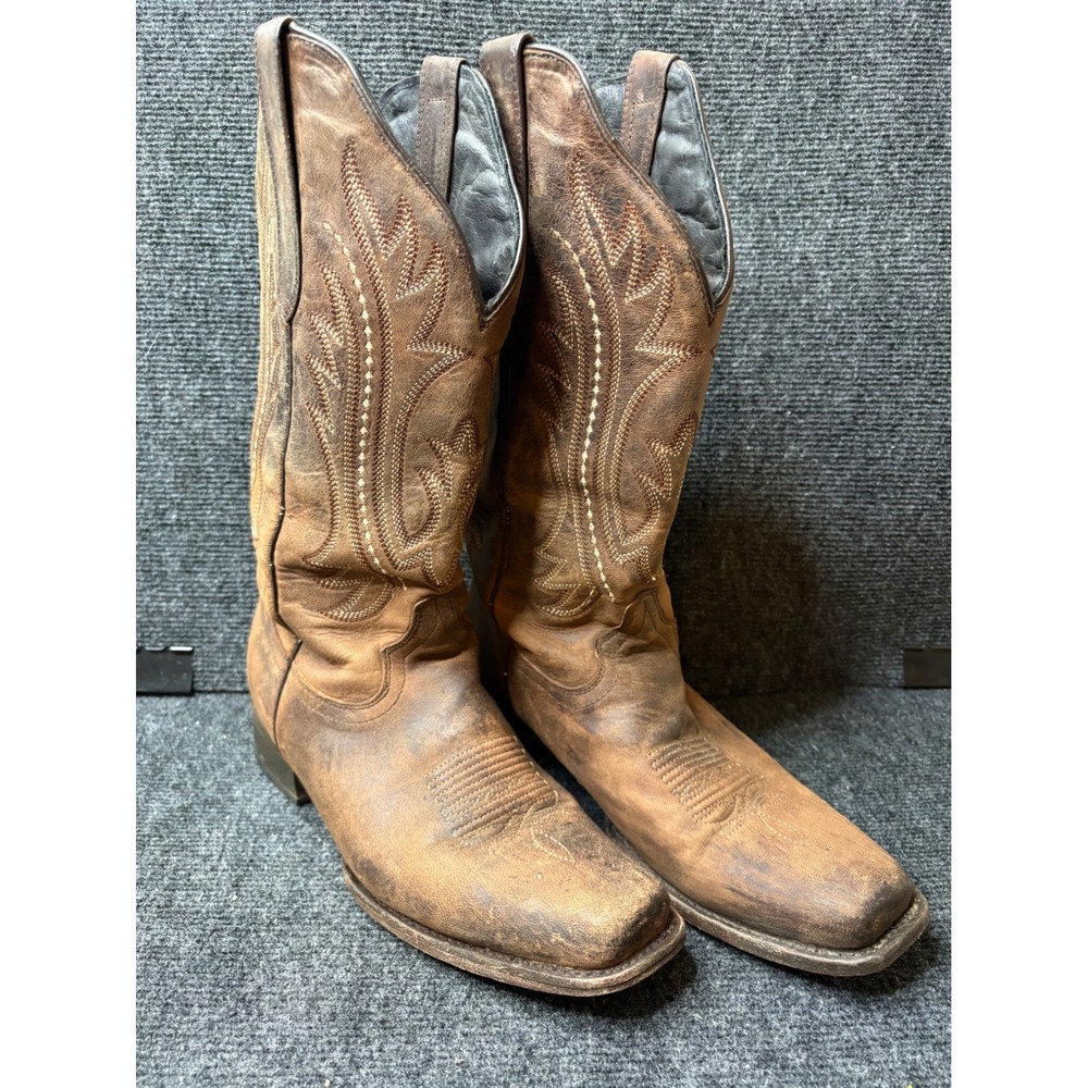 JB Dillon Mens Brown Leather Square Toe Western Cowboy Boots JBR3406 B Size 12 B